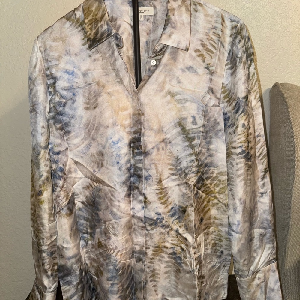 Lafayette 148 New York Abstract Blue and Green Shirt